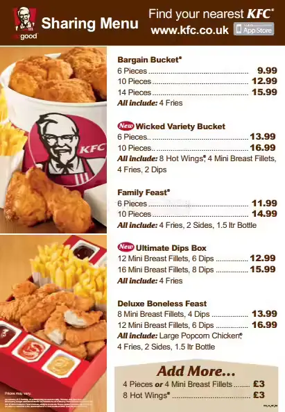 KFC UPdated menu uk