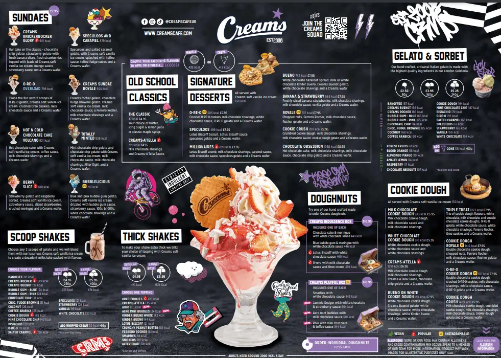 Creams menu prices