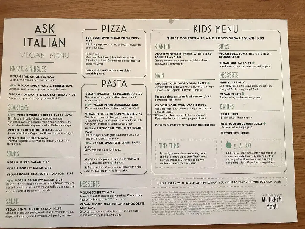 ASK Italian updated menu uk