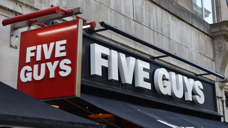 Five Guys menu of UK restaurant