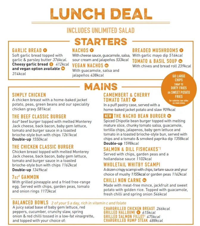 Harvester Lunch Menu Prices