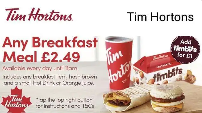 Tim Hortons breakfast UK menu, And Times 2023