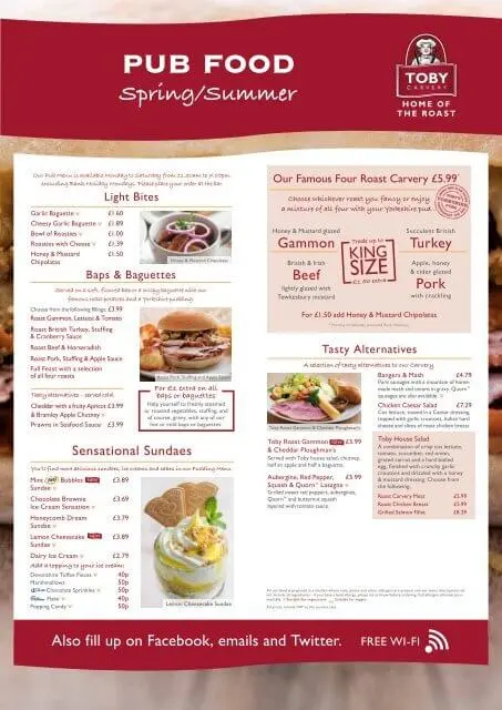 New Toby Carvery Updated  Menu